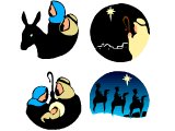 Mary and Joseph with baby Jesus, a shepherd and Kings or Wise Men